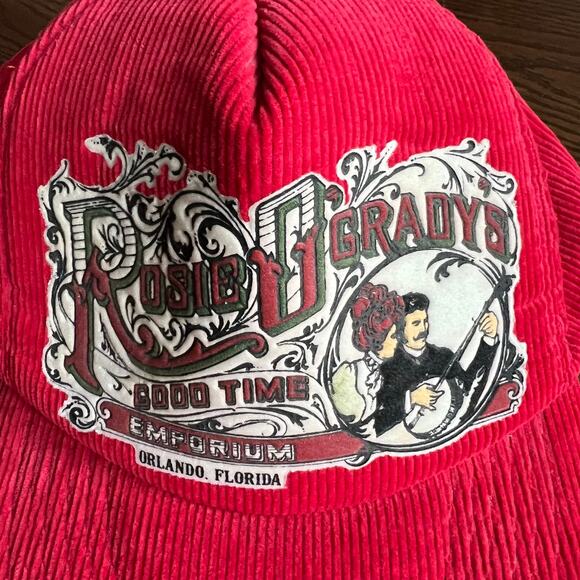 VTG 90s Rosie O’Gradys Good Time Corduroy Snap Back Trucker Hat Red Adjustable - Picture 2 of 7